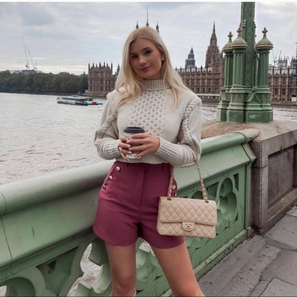 ZARA High Waisted Shorts With Gold Button Marsala